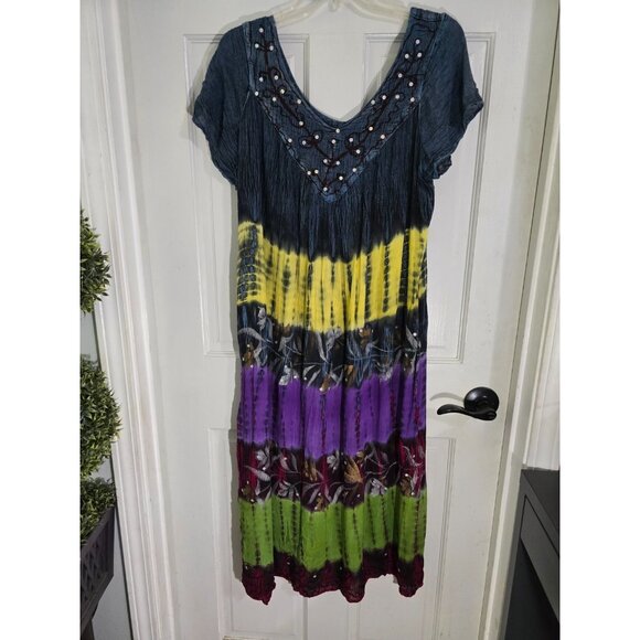 Riviera Sun Women's Multicolor Tie Dye Short Sleeve Dress Sequins Free Plus NWT - Picture 2 of 10